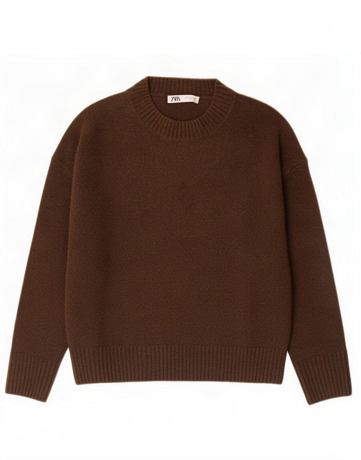 Zara Suéter feminino oversized com gola canoa Reino Unido 10 pequeno marrom