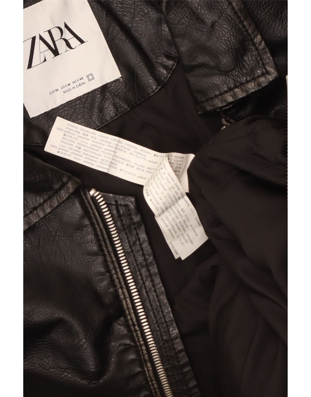 Jaqueta de couro masculina Zara UK 38 poliuretano preto médio