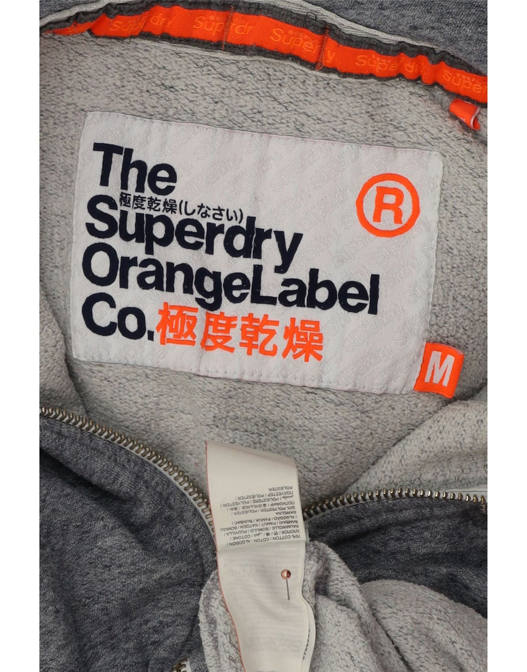 Suéter masculino Superdry com capuz e zíper, algodão manchado azul médio