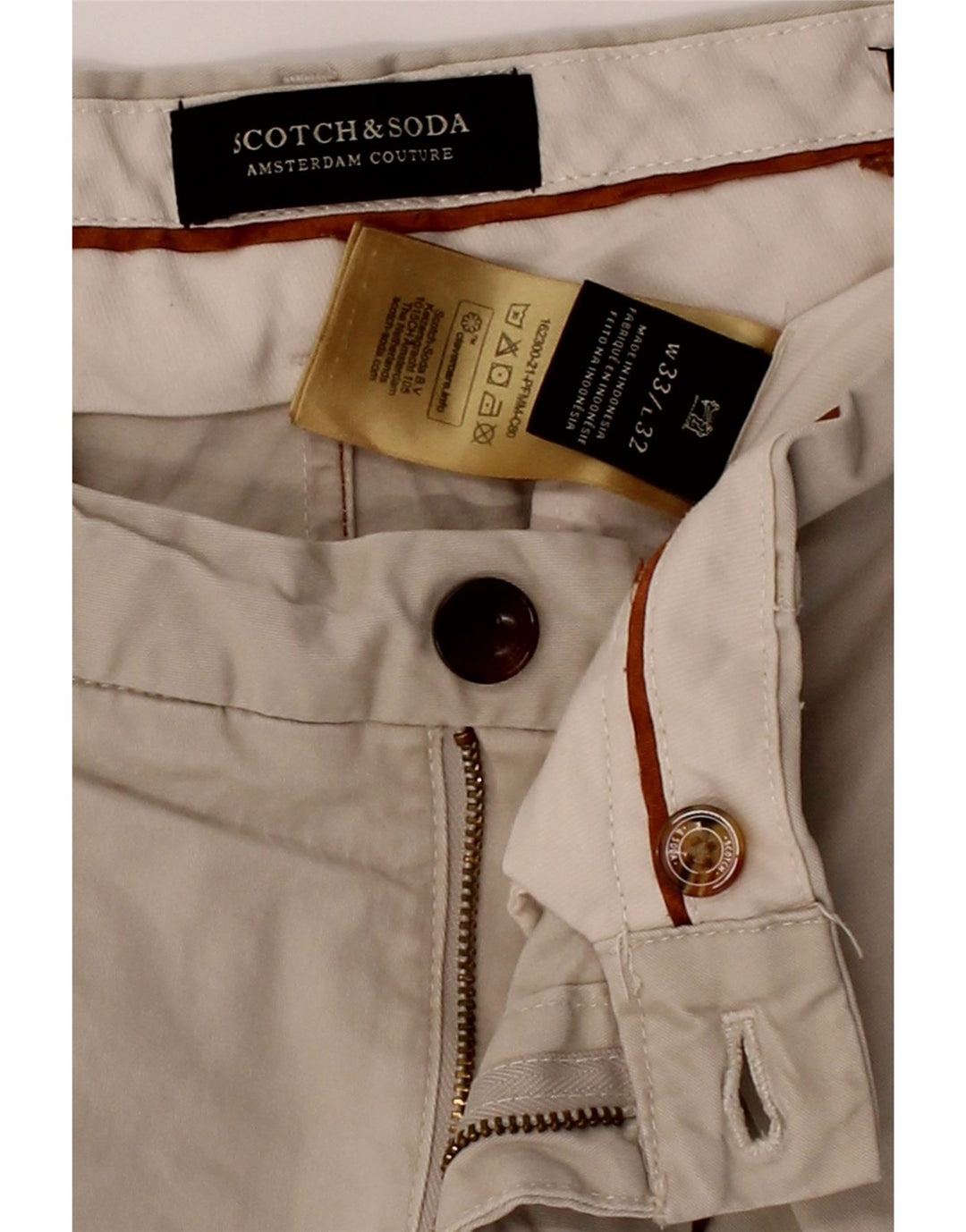 SCOTCH & SODA Mens Slim Chino Trousers W33 L29 Beige Cotton Vintage Scotch & Soda and Second-Hand Scotch & Soda from Messina Hembry 