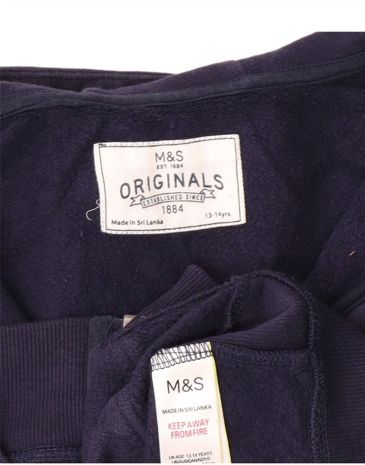 MARKS & SPENCER Suéter masculino com capuz e zíper 13-14 anos algodão azul marinho