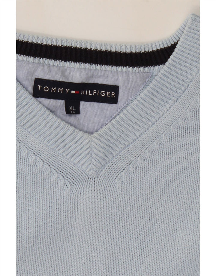 TOMMY HILFIGER Mens V-Neck Jumper Sweater XL Blue Cotton Vintage Tommy Hilfiger and Second-Hand Tommy Hilfiger from Messina Hembry 