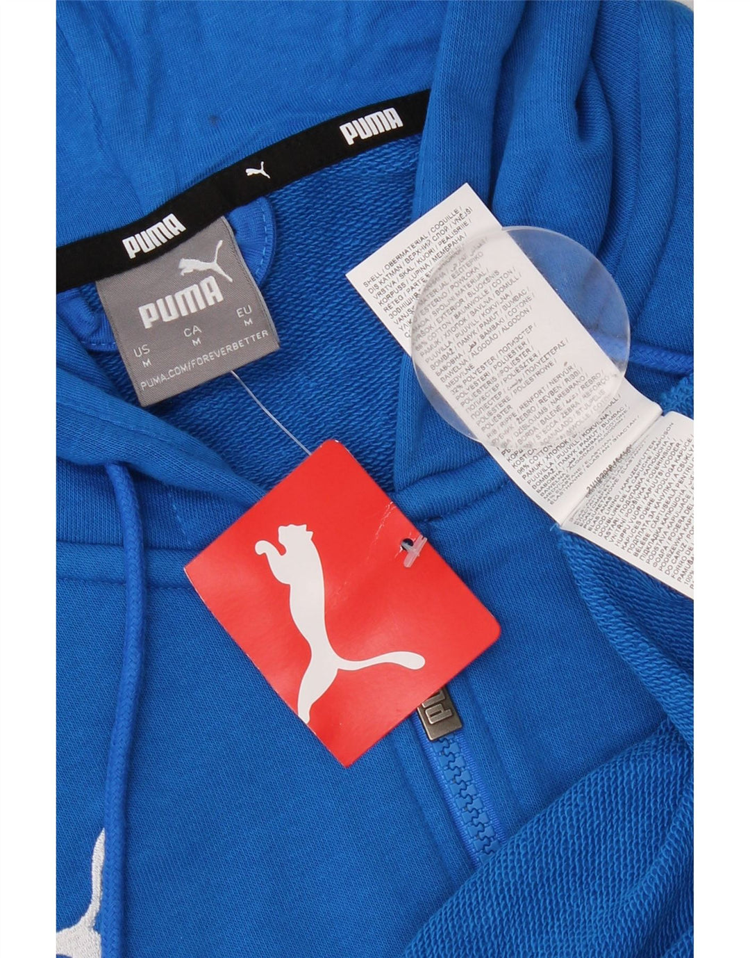 Suéter Puma masculino com capuz e zíper médio azul algodão