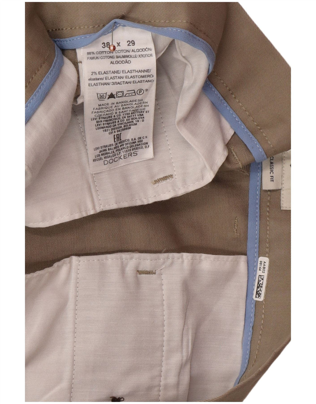 Calça Chino masculina DOCKERS Classic Fit W38 L29 Bege Algodão Clássico