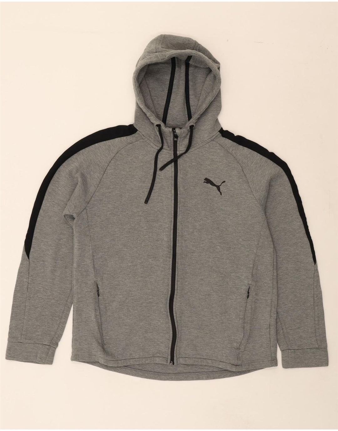 PUMA Mens Zip Hoodie Sweater Large Grey Colourblock Cotton Vintage Puma and Second-Hand Puma from Messina Hembry 