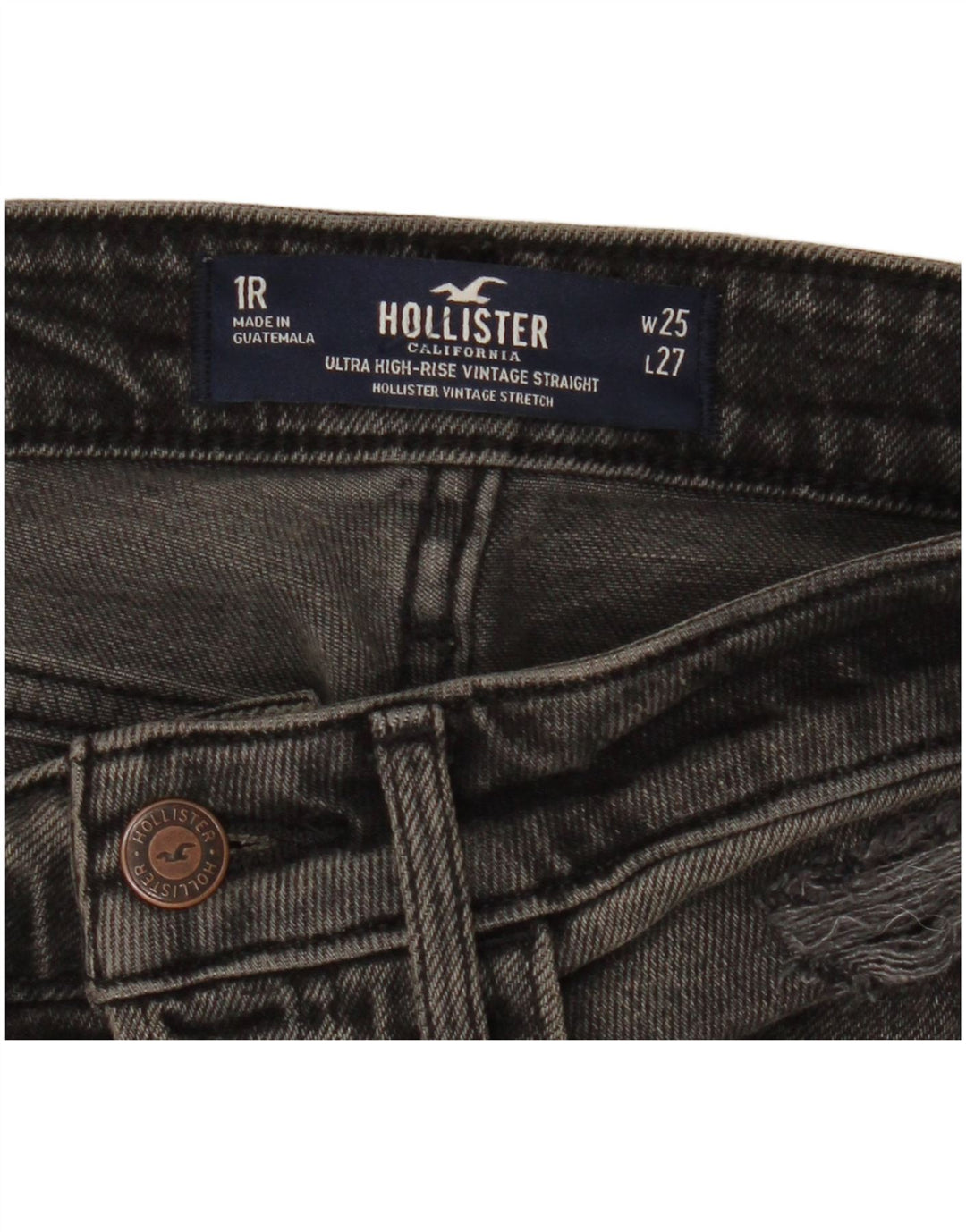 HOLLISTER Calça jeans feminina cintura alta desgastada W25 L27 algodão preto
