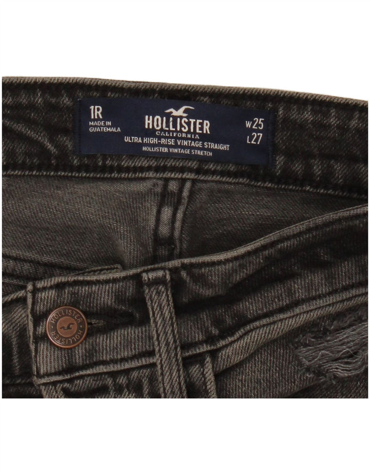 HOLLISTER Calça jeans feminina cintura alta desgastada W25 L27 algodão preto