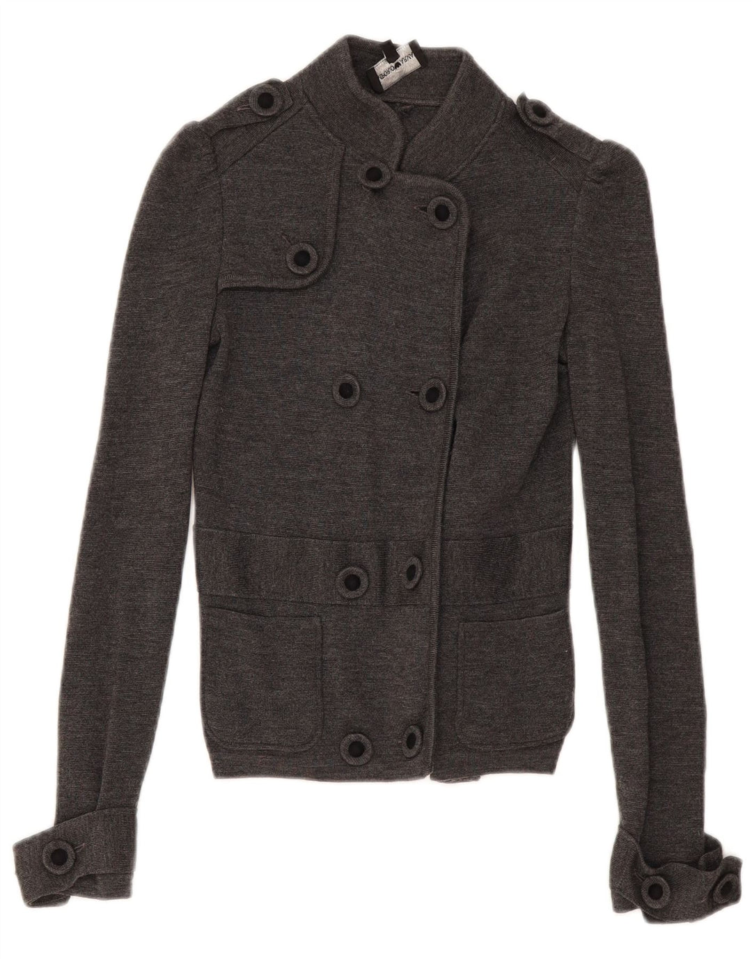 Suéter cardigã feminino Armani com peito duplo IT 38 XS lã cinza