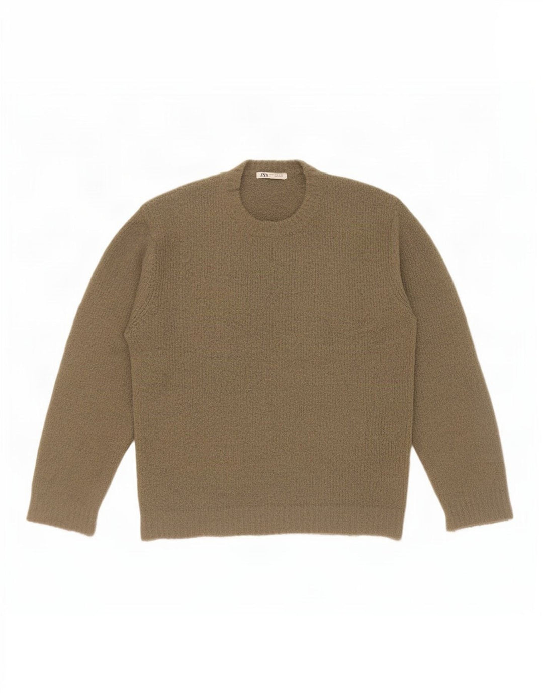 Zara Suéter masculino com gola redonda e acrílico cáqui médio