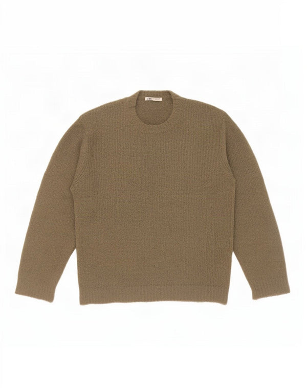 Zara Suéter masculino com gola redonda e acrílico cáqui médio