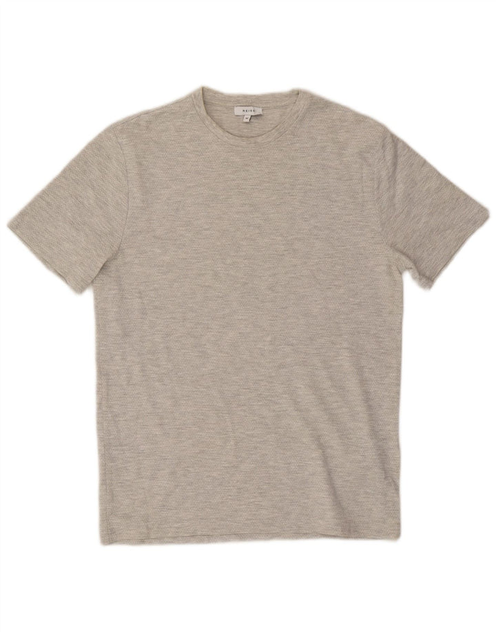 Camiseta masculina Reiss Top algodão manchado cinza médio