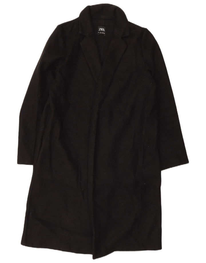 Sobretudo aberto feminino Zara UK 16 grande poliéster preto