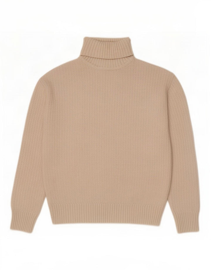 Suéter feminino Marks & Spencer com gola redonda Reino Unido 10 pequeno poliéster bege