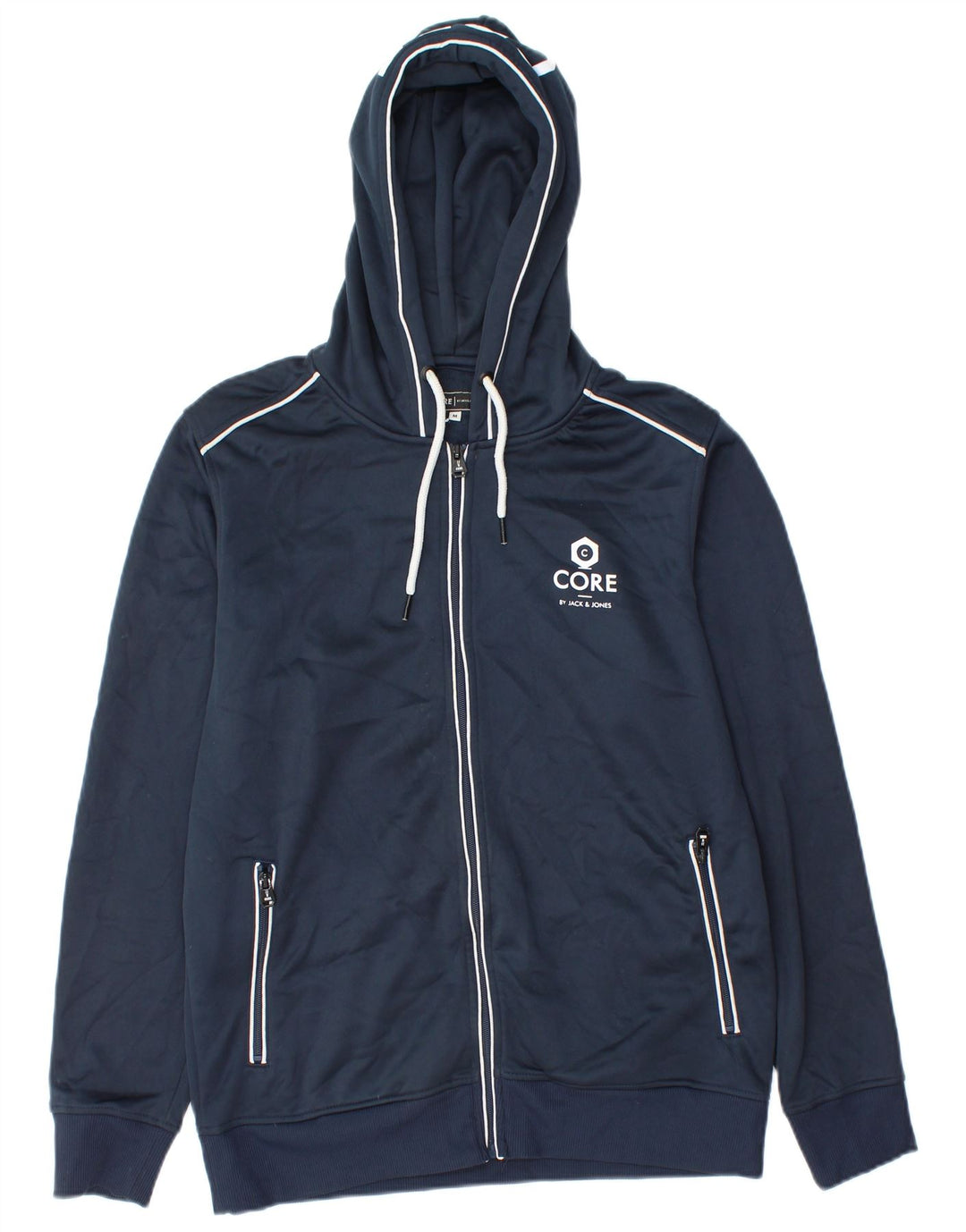 Suéter masculino com capuz e zíper gráfico Jack & Jones poliéster azul marinho médio