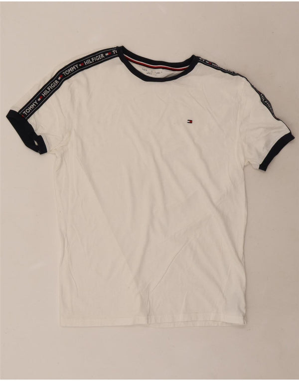 Tommy Hilfiger Camiseta masculina gráfica Top médio branco algodão colorblock