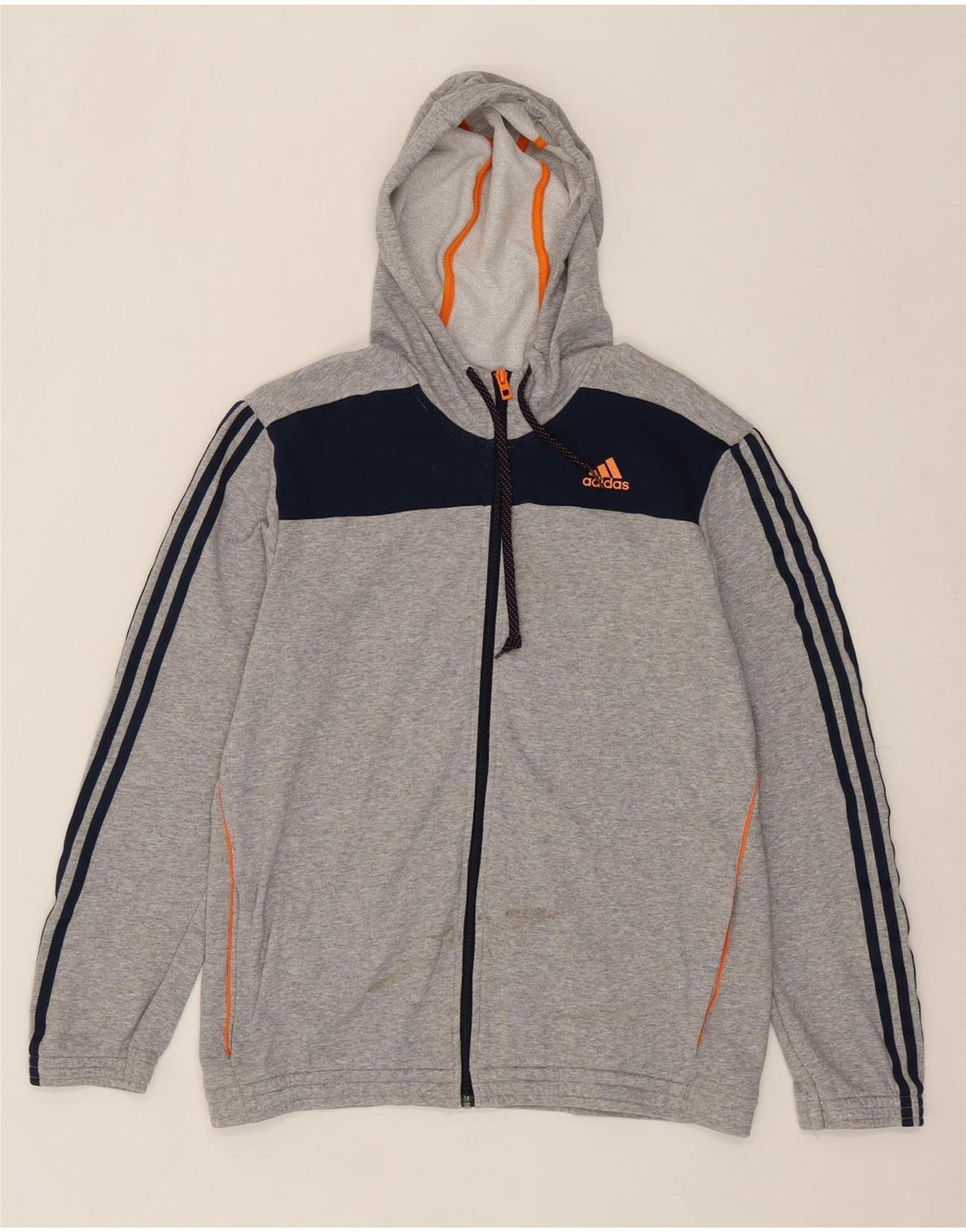 ADIDAS Mens Zip Hoodie Sweater Medium Grey Colourblock Cotton Vintage Adidas and Second-Hand Adidas from Messina Hembry 