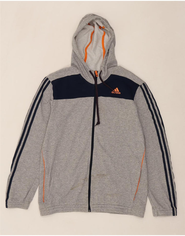 ADIDAS Mens Zip Hoodie Sweater Medium Grey Colourblock Cotton Vintage Adidas and Second-Hand Adidas from Messina Hembry 