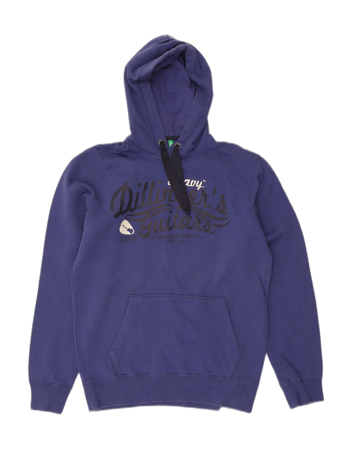 BENETTON Mens Graphic Hoodie Jumper Medium Navy Blue Vintage Benetton and Second-Hand Benetton from Messina Hembry 