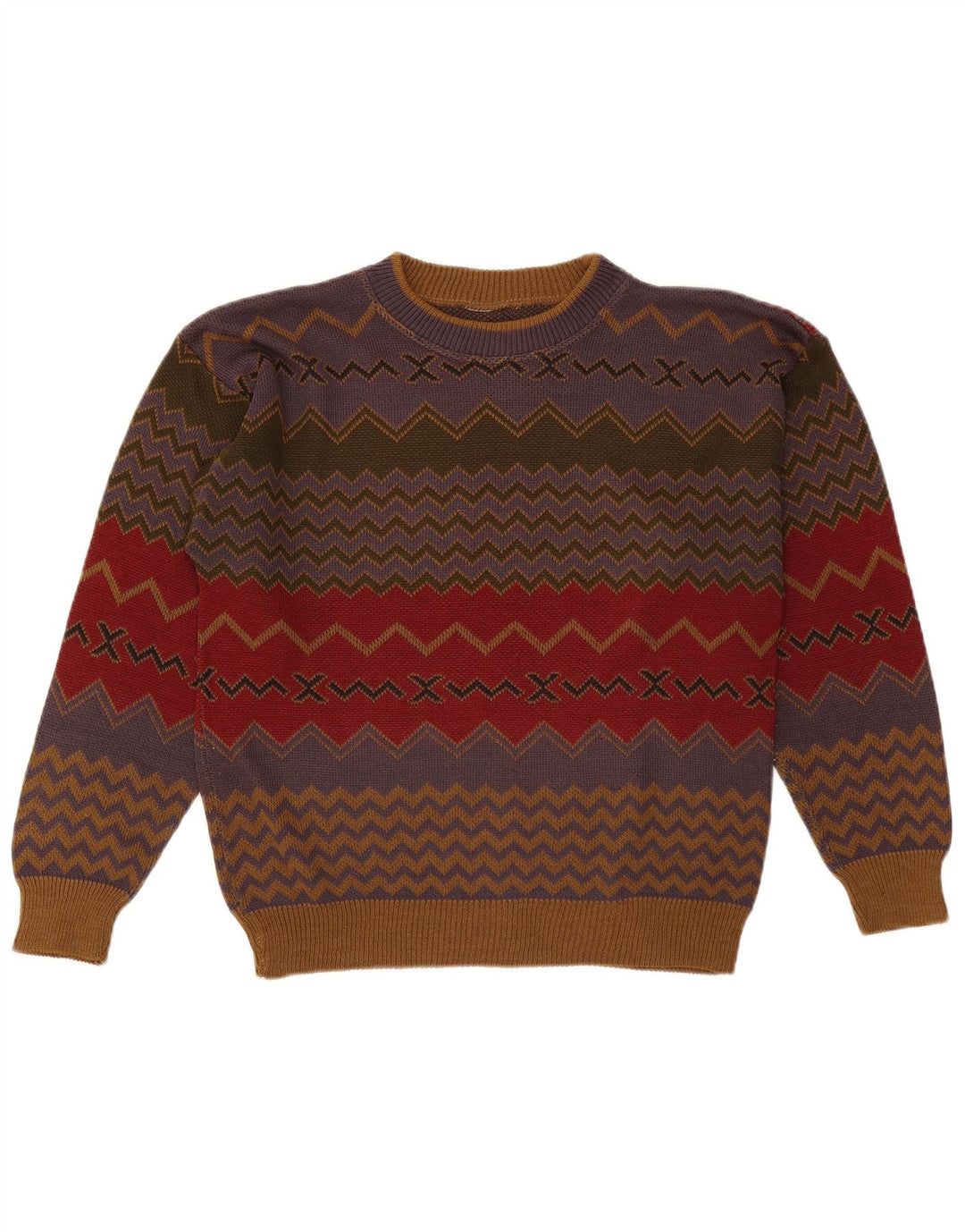 Suéter vintage masculino com gola redonda, meio geométrico multicolorido