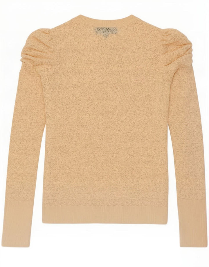 Top feminino Zara manga comprida UK 12 viscose bege médio