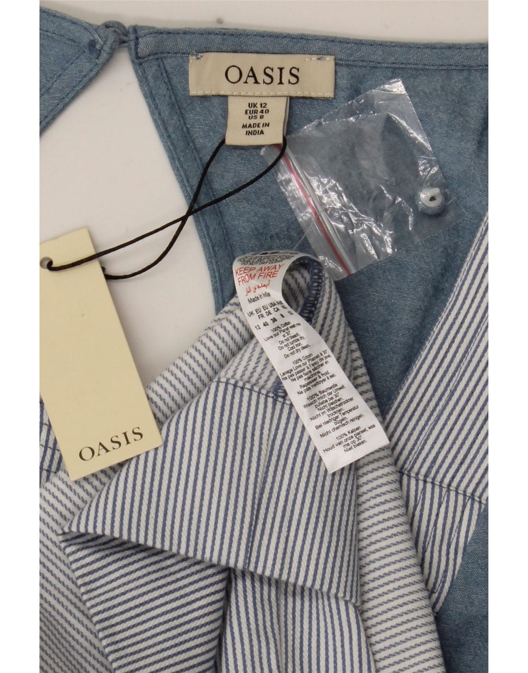 Vestido maxi feminino Oasis UK 12 algodão listrado azul médio