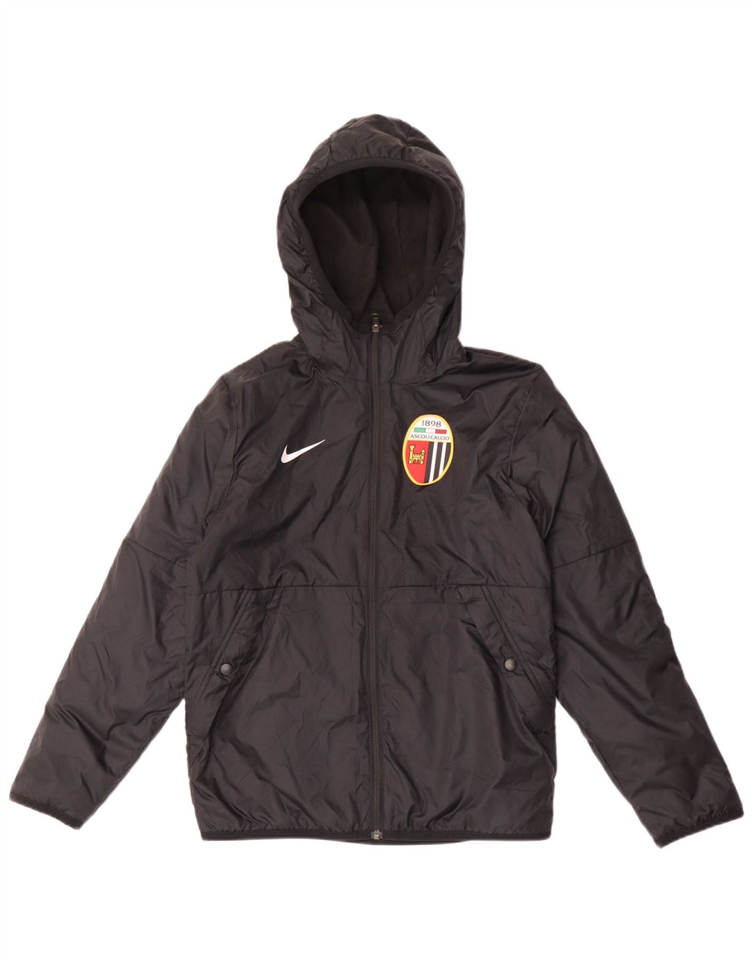 Jaqueta corta-vento Nike Boys com capuz 12-13 anos médio preto poliéster