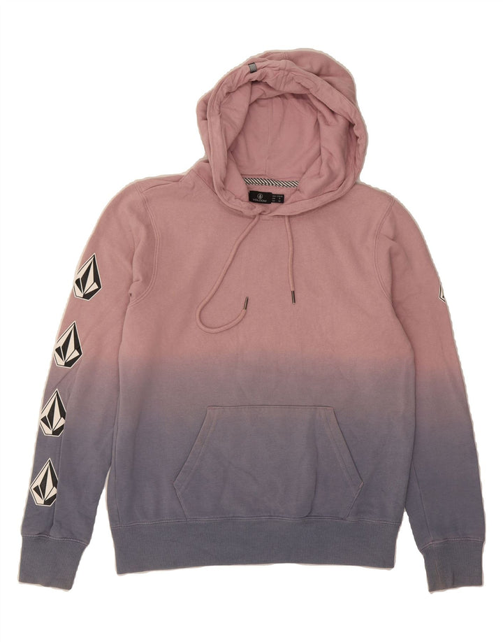 VOLCOM Womens Graphic Hoodie Jumper US 4/6 Small Pink Colourblock Cotton Vintage Volcom and Second-Hand Volcom from Messina Hembry 