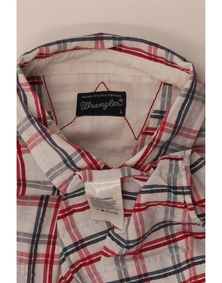 Wrangler Camisa masculina de manga curta grande algodão xadrez branco