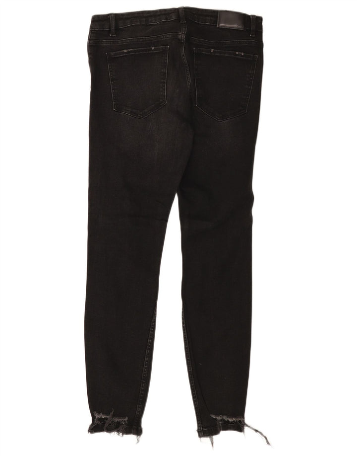 Zara Jeans feminino slim desgastado EU 40 médio W30 L27 algodão preto