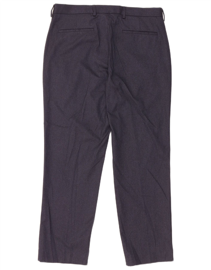 Calça masculina de terno reto Marks & Spencer W34 L29 poliéster azul marinho