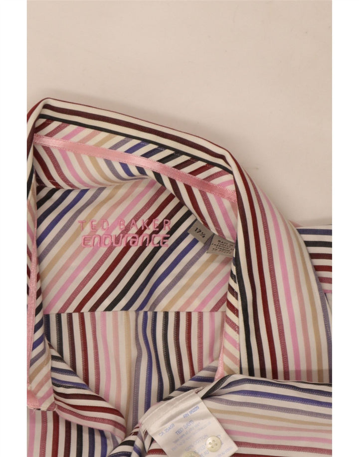 Camisa formal masculina Ted Baker tamanho 17 1/2 XL algodão listrado multicolorido