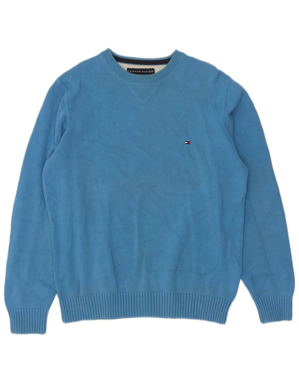 Suéter masculino Tommy Hilfiger com gola redonda e algodão azul médio