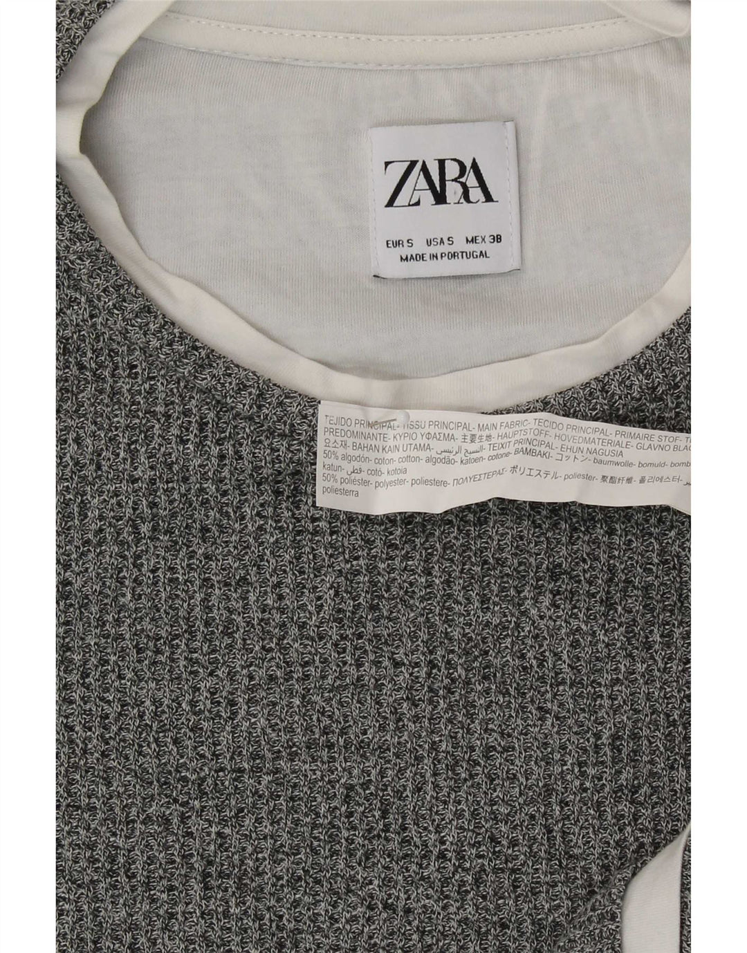 Zara Top masculino manga comprida pequeno algodão manchado cinza