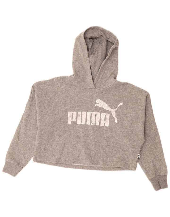 Suéter PUMA feminino com capuz e estampa gráfica 9-10 anos algodão cinza