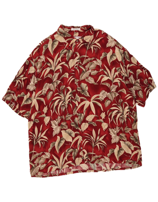 Camisa masculina de manga curta Pierre Cardin 2XL Borgonha Floral Rayon Havaiana