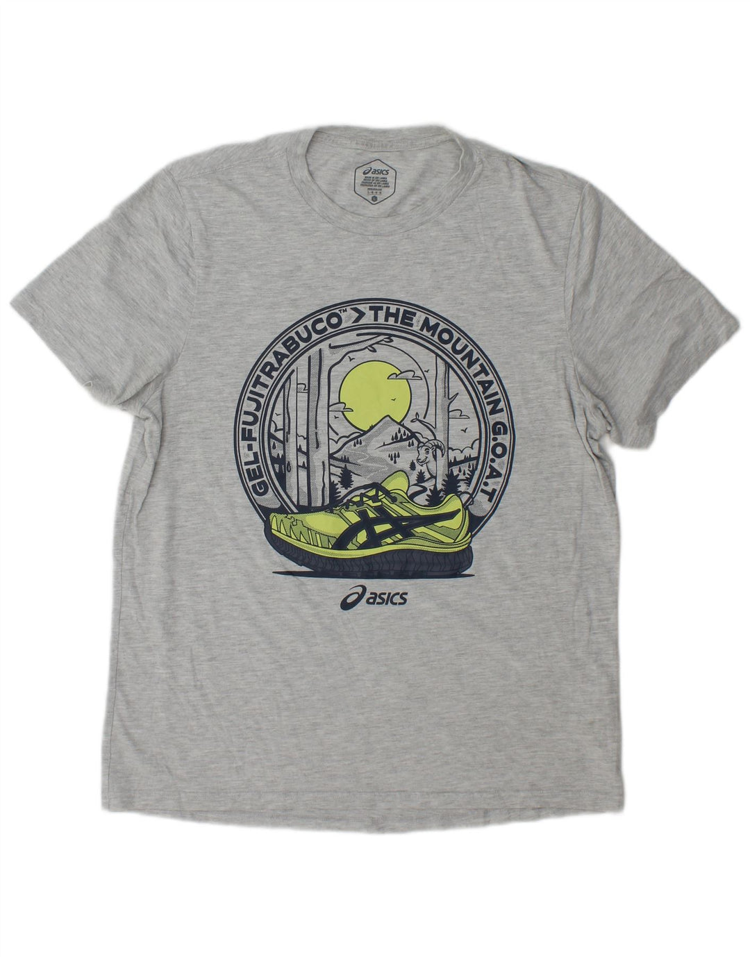 Camiseta gráfica masculina Asics Top grande algodão cinza