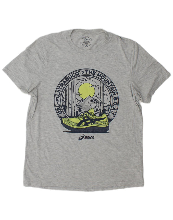 Camiseta gráfica masculina Asics Top grande algodão cinza