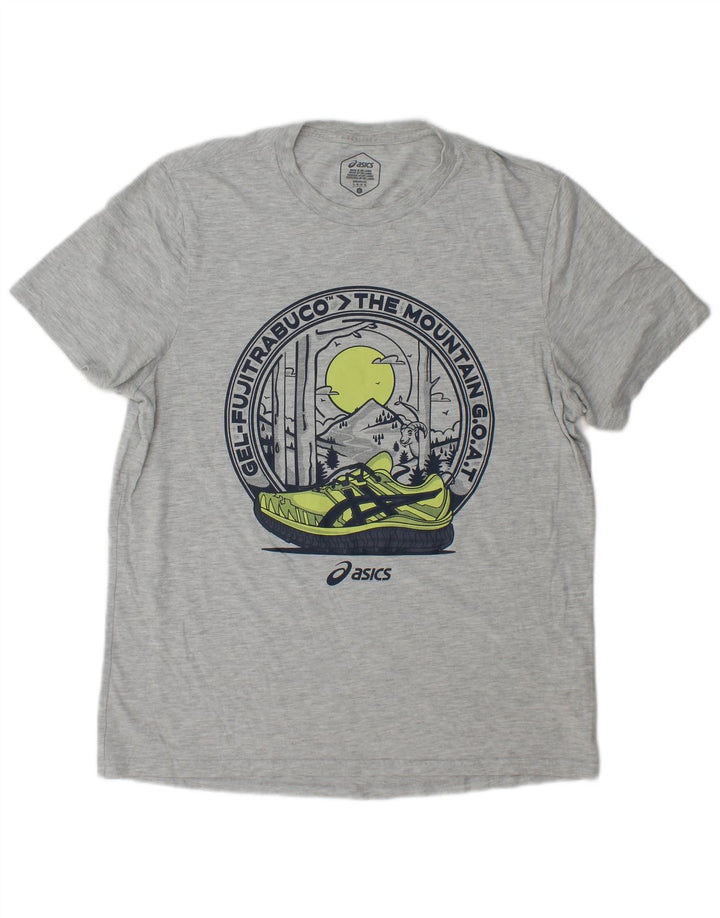 Camiseta gráfica masculina Asics Top grande algodão cinza