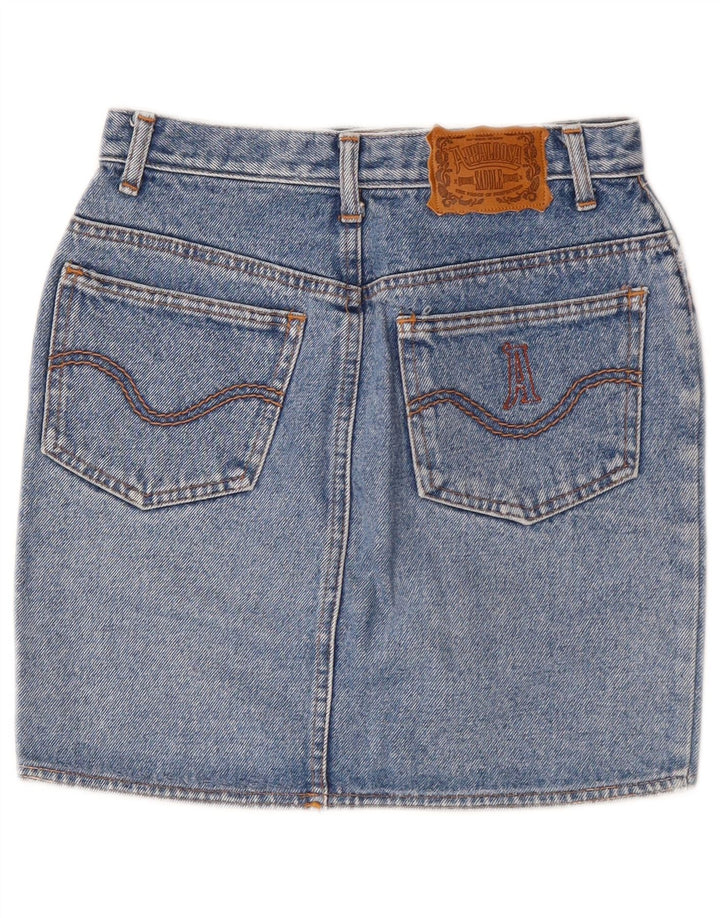 Mini saia jeans feminina vintage W26 pequena azul