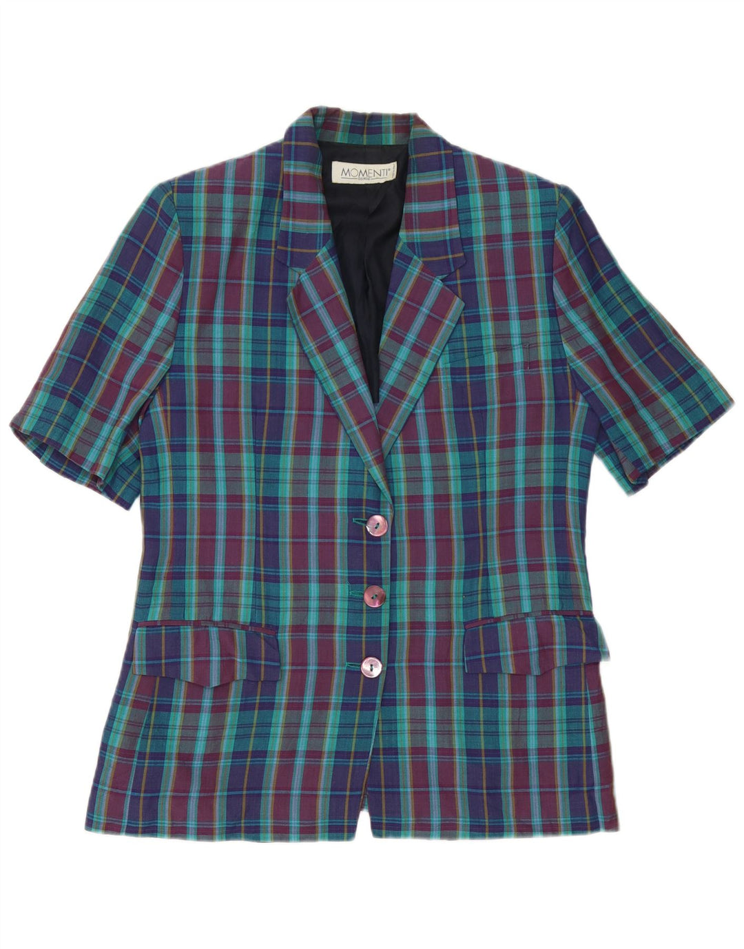Jaqueta blazer feminina de 3 botões Momenti Reino Unido 14 xadrez médio multicolorido