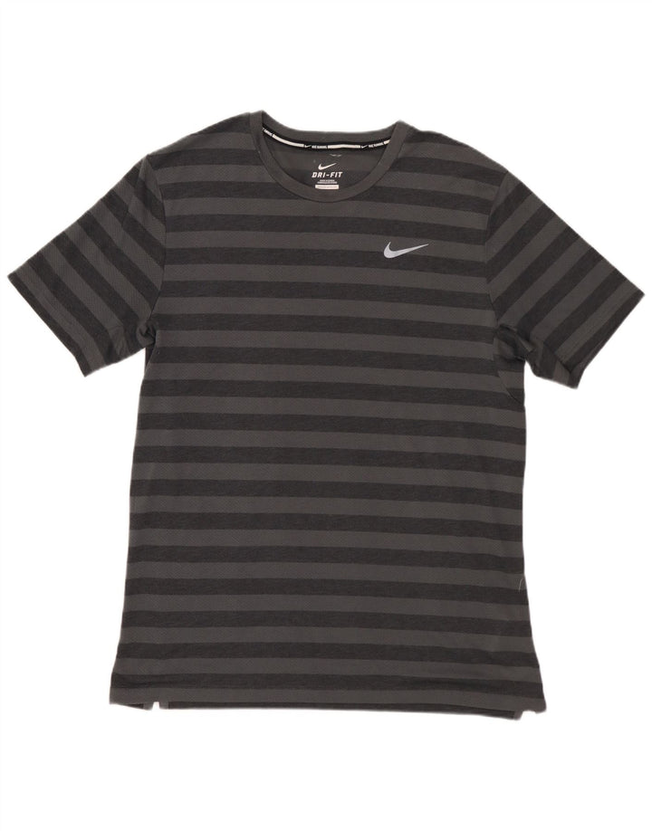 Camiseta masculina Nike Dri Fit Top poliéster listrado cinza médio