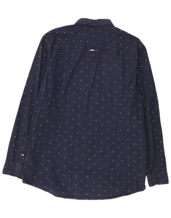 Camisa masculina Slim Fit Tommy Jeans XL azul marinho algodão manchado
