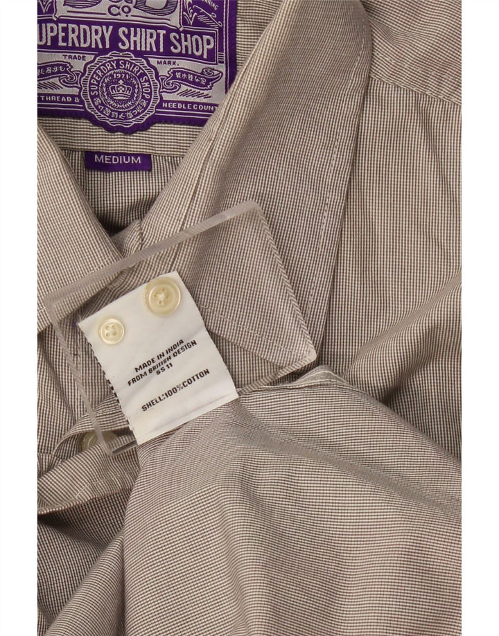 Camisa masculina Superdry cinza médio xadrez algodão