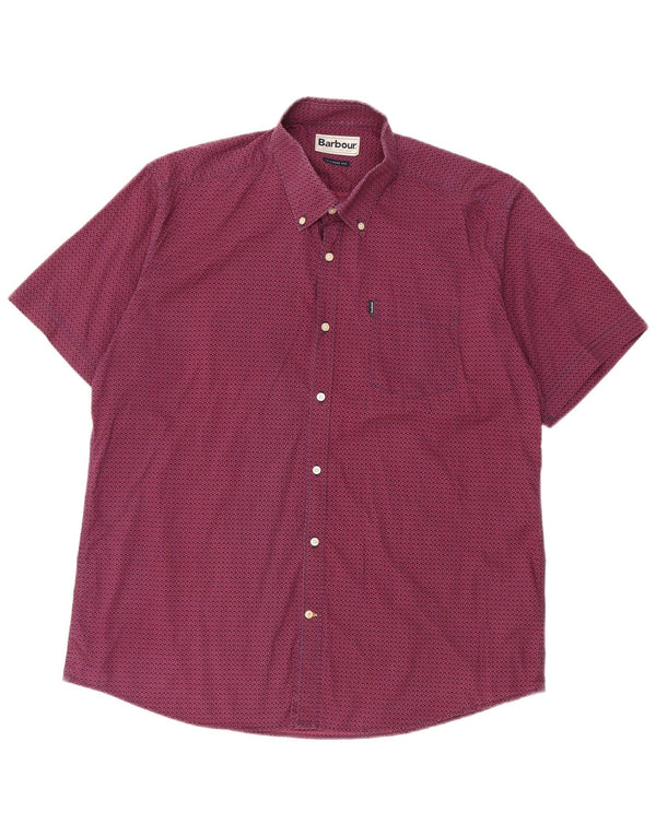 Camisa feminina Barbour de manga curta com ajuste sob medida XL Borgonha floral algodão