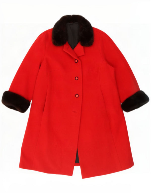 Sobretudo feminino vintage Reino Unido 16 grande bloco colorido vermelho