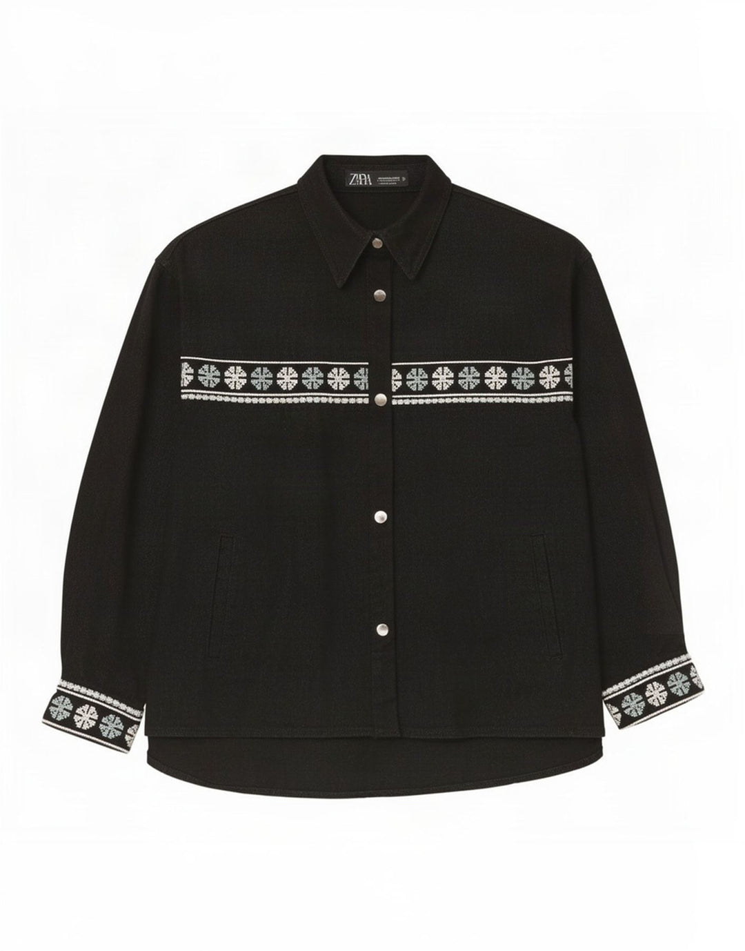 Camisa oversized feminina Zara Reino Unido 14 algodão geométrico preto médio