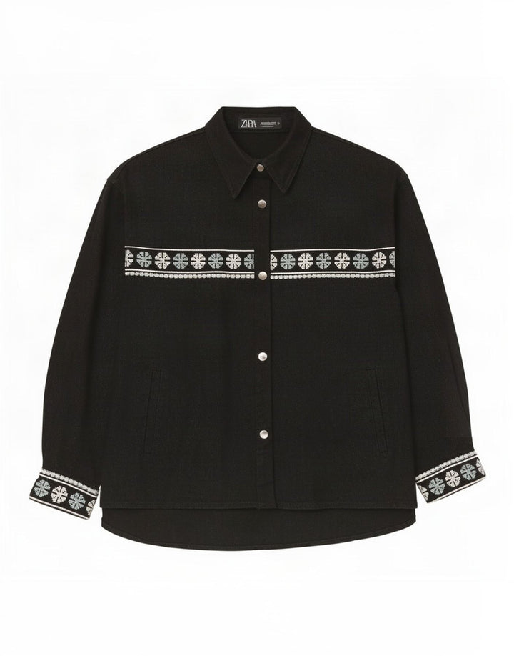 Camisa oversized feminina Zara Reino Unido 14 algodão geométrico preto médio