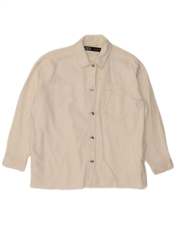 Camisa Overshirt Feminina Zara Reino Unido 10 Pequeno Algodão Branco