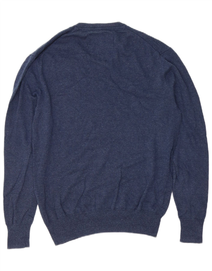 Suéter masculino Superdry com decote em V, algodão azul marinho médio