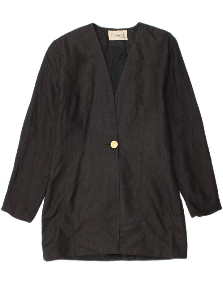 Jaqueta Blazer Feminina Vintage Longline 1 Botão Reino Unido 14 Linho Preto Médio